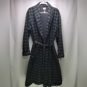 L.L.Bean Men's Large Plaid Robe‎ - Fleece-Lined Cotton Flannel, Green/Blue L-REG